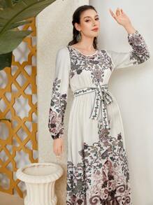 Seusyu Vestido De Manga De Farol Impreso Para Mujer - Multicolor - Ver 2