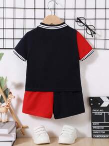 SHEIN Conjunto De Pantalones Cortos Informales Y Jersey Con Cuello Plano Y Bloques De Color Para Bebé Niño - Multicolor - Ver 8