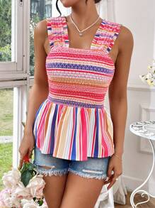 Chiquease Off-Shoulder Striped Shirt With Shirred Overlay - Multicolor - View 5