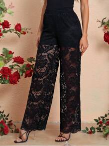 SHEIN Clasi Ladies' Black Lace Pants - Black - View 4