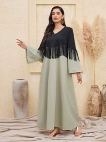 Al Najma 色塊拼接流蘇連衣裙 - 綠色 - 查看 5