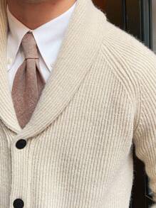 男士秋冬長袖保暖雙口袋針織衫 - 杏色 - 查看 4