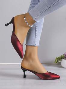 Giày cao gót mũi nhọn nữ, giày hở mũi phong cách Hàn Quốc dành cho nữ - Màu Đỏ Sâu - Xem 2
