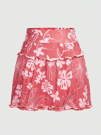 Jupe évasée à imprimé floral style vacances, décontractée