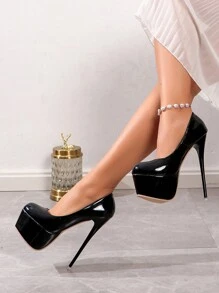 Hentian新款性感黑色高跟經典美麗鞋,夜店防水平台高跟鞋女款 - 黑色 - 查看 3
