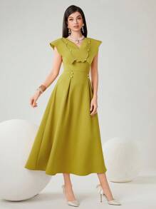 Modelyn Ladies' Elegant Beaded Dress Long Evening Dresses - Yellow - View 4