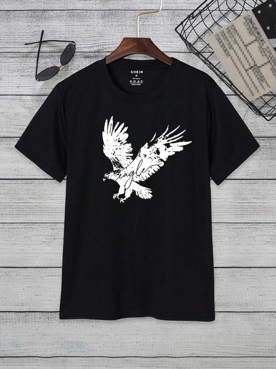 Men'S Eagle Printed Short Sleeve T-Shirt - Black - View 1