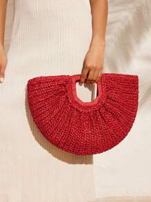 SHEIN VCAY Túi rơm dệt màu đỏ, hoàn hảo cho kỳ nghỉ du lịch bãi biển mùa hè, cho ngoài trời, ngày lễ và lễ hội âm nhạc Valentine - Đỏ - Xem 6