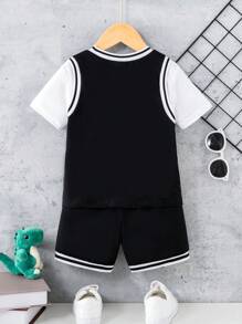 SHEIN Explorewe Young Boy's Letter Print Two-In-One T-Shirt And Shorts Set - Multicolor - View 2