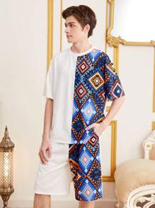 SHEIN Teen Boy Rhombus & Digital Print Two Piece Set - Multicolor - View 5