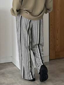 FRIFUL Women's Striped Pants - Black and White - View 2