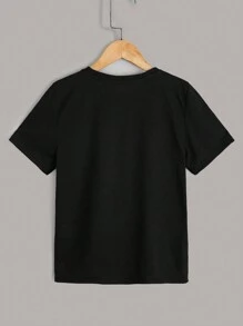 SHEIN 適合青少年男孩的時尚休閒圓領短袖t恤 - 灰色 - 查看 7