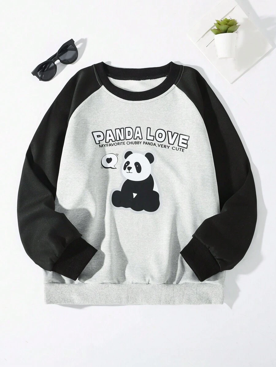 Cô gái Tween In gấu trúc hoạt hình  Nối Áo nỉ - Xám - Xem 1