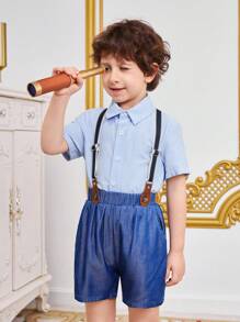 SHEIN 2pcs/Set Young Boys' Fashionable And Casual College Style Shirt Set, Gentleman And
