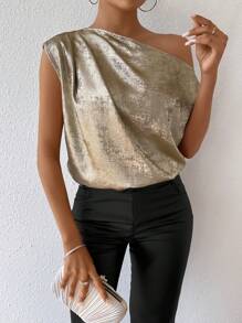 Chiquease Của phụ nữ Vai xiên Dài Áo sơ mi - Màu Khaki - Xem 6