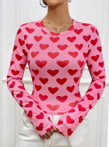 SHEIN Unity 女款心形圖案印花修身 T 卹 - 黑色 - 查看 6