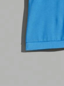 SHEIN Cậu bé Tween Giải trí In thư 2 trong1 Ngắn tay Áo thun Với Khối màu Thiết kế Và Quần short Dệt kim Hai chiếc Bộ - Màu xanh lam - Xem 5