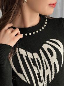 FRIFUL Pull à épaules tombantes avec imprimé lettres pour femmes, vêtements d'automne - Noir - Voir 7