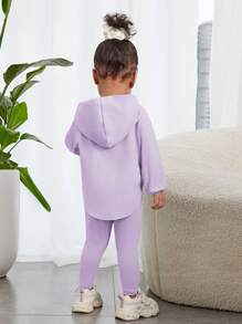 SHEIN 嬰兒女孩休閒字母凸起連帽長袖上衣搭配褲子套裝 - 紫色 - 查看 2