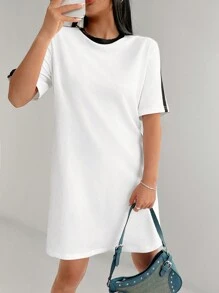 SHEIN EZwear Women's Colorblock Dress T Shirt Dress - Black and White - View 4