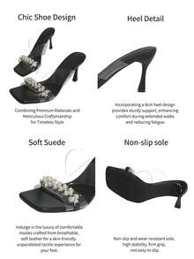 Women's Fashionable Elegant Square Toe Block Heeled Strappy Summer Black Sandals - Black - View 6