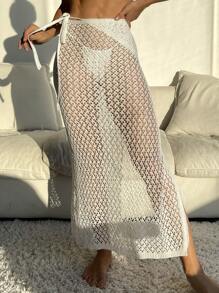 SHEIN Swim Ladies' Hollow Out Cover-Up Skirt Music Festival Summer