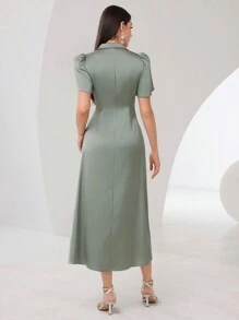 Modelyn 女士花瓣短袖褶皱连衣裙，优雅晚会礼服长款晚礼服