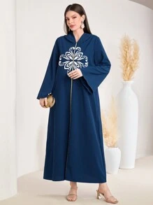 Al Najma Women's Embroidery Detail Hooded Long Sleeve Djellaba Dress - Blue - View 3