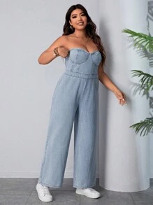 Breezaya Plus Size Denim Strapless Jumpsuit - Blue - View 4