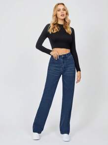SHEIN Tall Straight Cut Casual Denim Jeans - Dark Wash - View 4