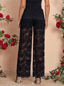 SHEIN Clasi Ladies' Black Lace Pants - Black - View 2