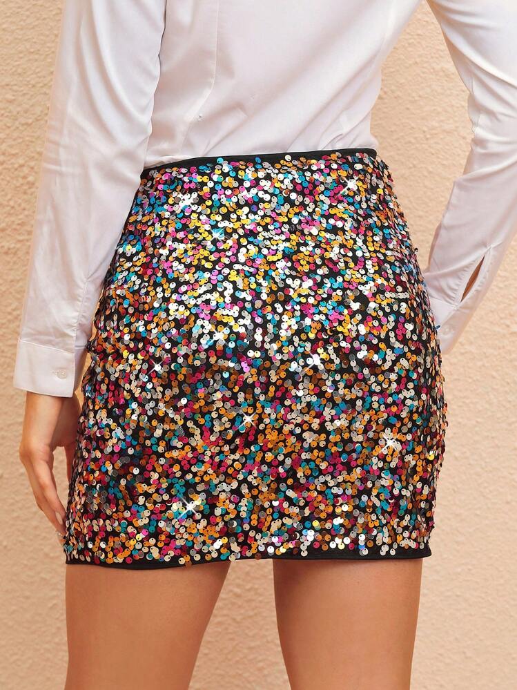 SHEIN Clasi Falda Ajustada Con Purpurina - Multicolor - Ver 2