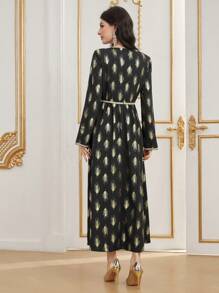 Al Najma Women's V-Neck Long Sleeve Dress Fall Cloth For Women - Multicolor - View 2