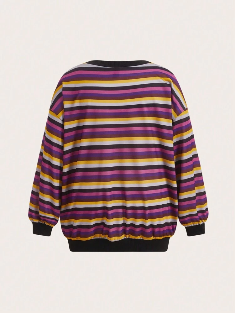 Women's Plus Size Striped Trim Butterfly Patch Sweatshirt