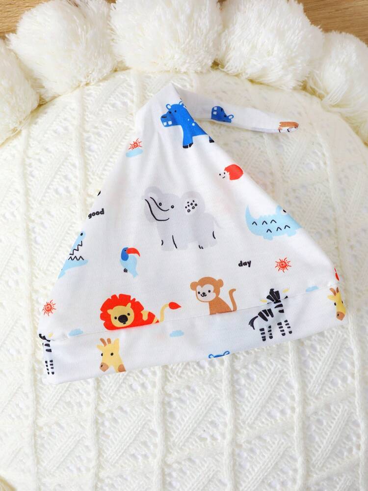 Newborn Baby Boys' Summer Animal Print Romper + Striped Bodysuit + Hat + Bib Set