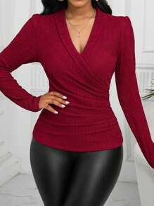 Xyvia 女士長袖包身上衣 - 酒紅色 - 查看 3