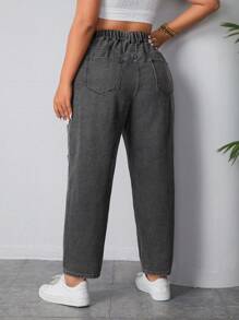 SHEIN EZwear Kích thước lớn Của phụ nữ Đau khổ Denim mùa giặt Denim Quần jean Tapered - Xám - Xem 2