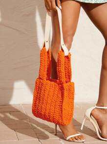 SHEIN VCAY Bolso De Mano Versátil De Color Sólido Para Mujer - Naranja - Ver 5