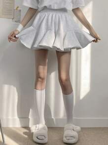 DAZY 弹性腰部休闲羊毛喇叭裙，返校服装 - 灰色 - 查看 6