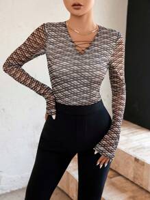 GENKIRA Của phụ nữ Vượt qua Cổ chữ V Tay áo dài Áo thun - Nhiều màu - Xem 3