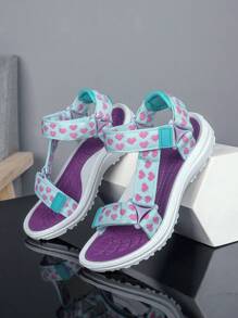 Dép đi biển hình trái tim cổ điển cho bé gái màu sắc tươi mới, có khóa dán hai hàng có thể điều chỉnh, đế chống trượt, đa năng và thời trang để mặc hàng ngày và các ngày lễ như Ngày lễ tình nhân - Nhiều màu - Xem 7