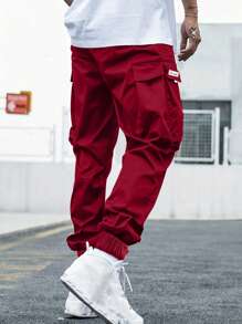 Manfinity LEGND Loose-Fit Men's Plus Size Alphabet Patched Cargo Pants - Burgundy - View 2