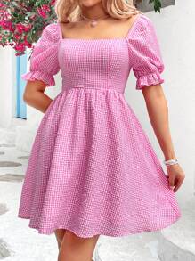 Soleia Women's Square Neck Gingham Dress - Pink - View 6
