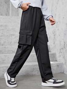 Teen Boy'S Solid Color Cargo Pants - Black - View 5