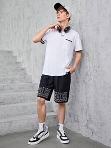 Teen Boys' Casual Streetwear Style Letter Printed Sports Shorts - Black - View 6
