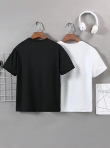 SHEIN Teen Boy's 2 Packs Face Print Crewneck T-Shirt, School, Campus, College - White - View 2