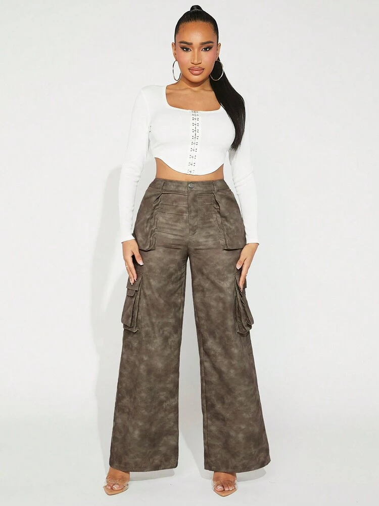 Women's Crochet Eyelet Front Cropped T-Shirt White Top Square Collar Long Sleeves