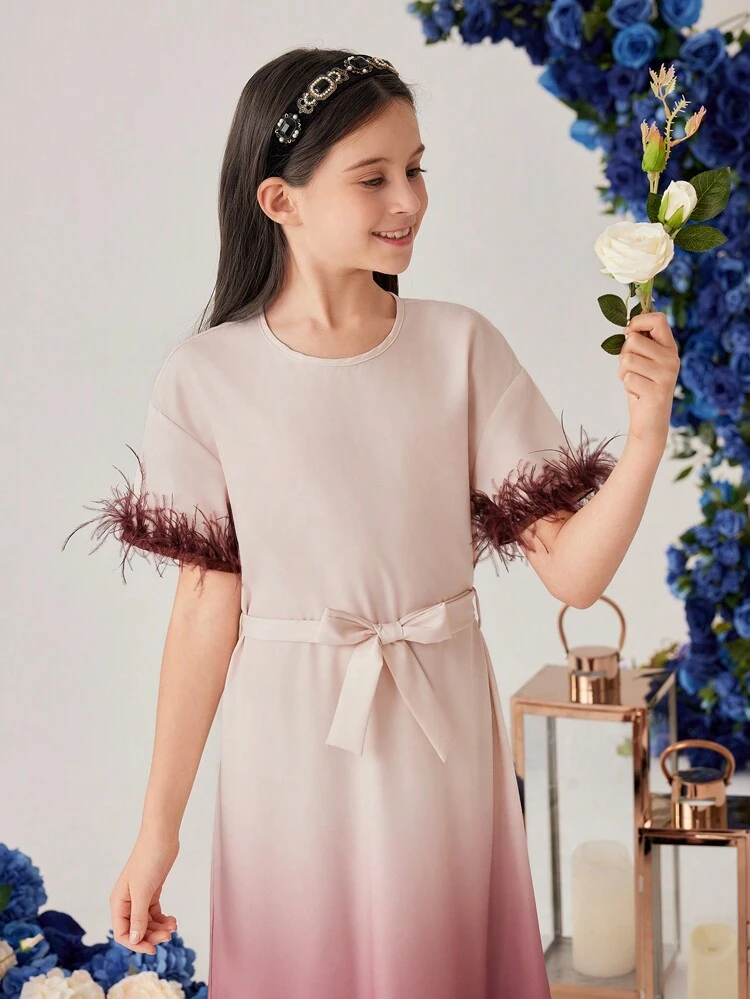 Tween Girls' Ombre Belted Short Sleeve Dress