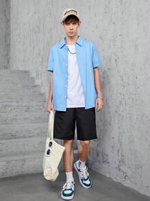 Conjunto De Dos Piezas De Camisa De Manga Corta Y Shorts De Color Sólido Para Adolescentes