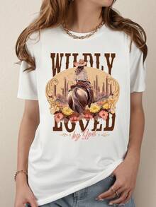 SHEIN LUNE Của phụ nữ Mẫu In Ngắn tay Áo thun - trắng - Xem 4